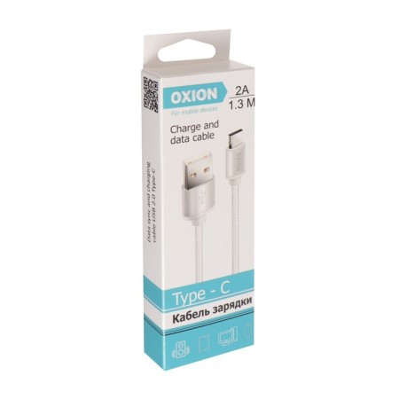 Oxion DCC259, Type -C - USB, charging + data transfer, 1.3 m, braid, white-3