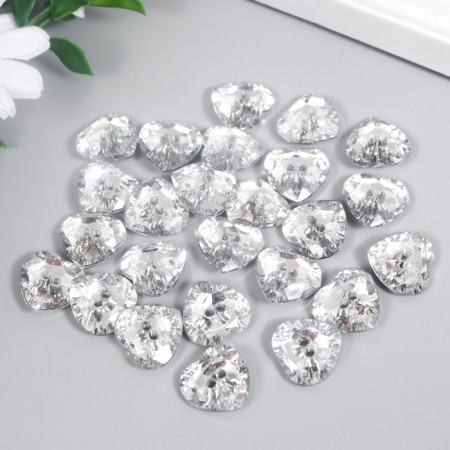 Buttons plastic 2 punctures Crystal "Heart" 1.7x1.7 cm set 25 pcs 2x5x5.5 cm-1