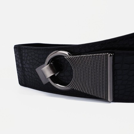 Women's belt, width 10 cm, elastic band, metal buckle, black color-1