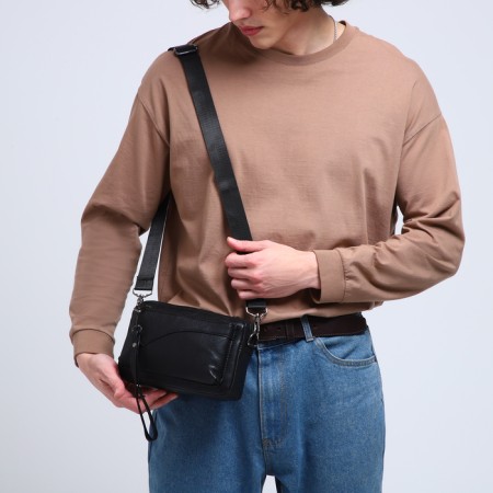 Male bag over the shoulder, artificial leather, black color-4