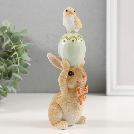 Polystone souvenir "Bunny with Easter egg and chicken" 8.5x6x17.5 cm-1