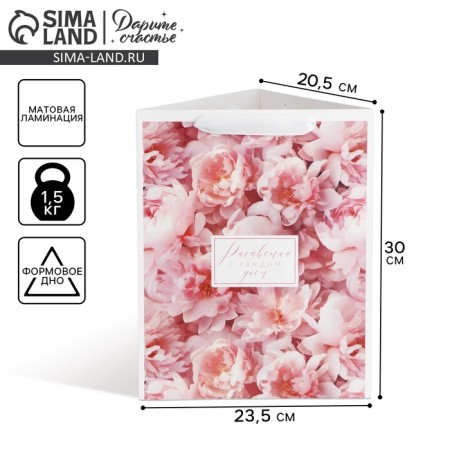 Gift package for flowers is triangular, packaging, "bloom", 23.5 x 30 x 20.5 cm