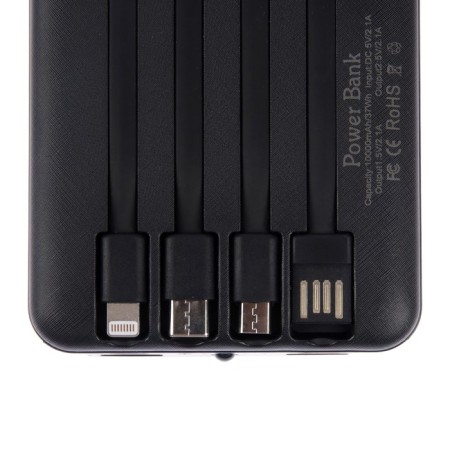 External battery 484, 10000 mAh, Type-C/Lightning/MicroUSB cables, lantern, black-6