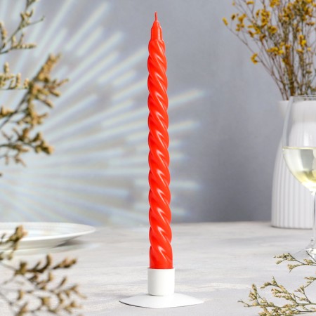 A set of candles of twisted, 4 pcs, 2.2x25 cm, lacquered red-2