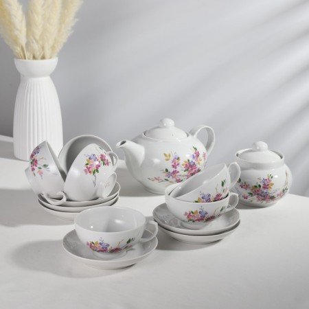 Tea Service "Daching Bagoon", 14 items: a teapot, sugar tower, 6 cups, 6 saucers