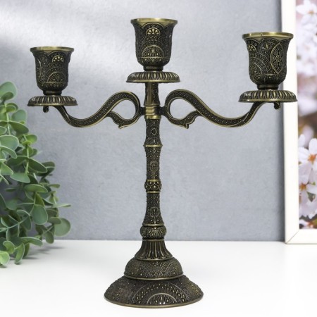 Summary Metal for 3 candles "Raja" Bronze 22.5x8x24 cm-2
