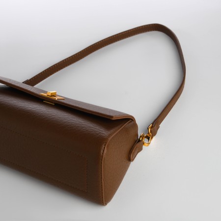Bag Women's Messenger on the Textura valve, medium size, dark brown color-4
