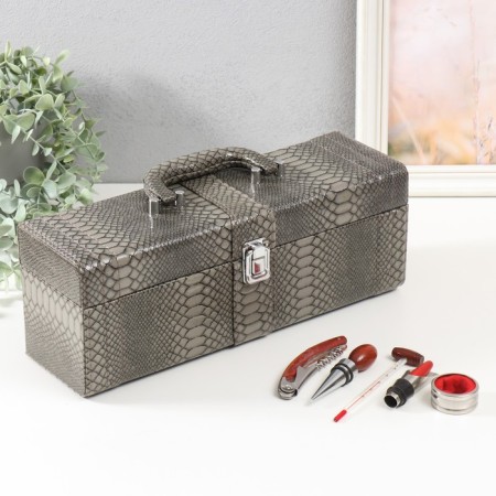 Casket wood, leatherette under the bottle "Gray snake" 5 items 35.5x15x11.5 cm