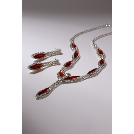 Set 2 objects: earrings, Kilence “Listopad” thin rhombus, burgundy-white color in silver, 45 cm-1