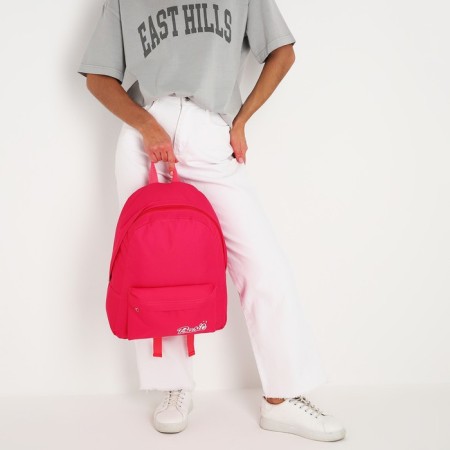 Basic school backpack, with pocket, pink color-6
