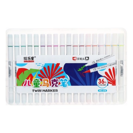 A set of markers, bilateral, bullet and beveled tips, 36 colors