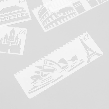 Stencil with curly edge "World Architecture" set of 8 pcs 17x6 cm-1