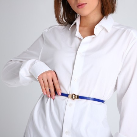 Women's belt, width 1 cm, metal buckle, blue color-3