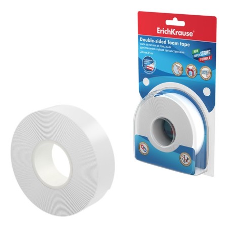 Adhesive tape two -way, 24 mm x 5 meters, erichkrause, on a foamed basis, white, blister