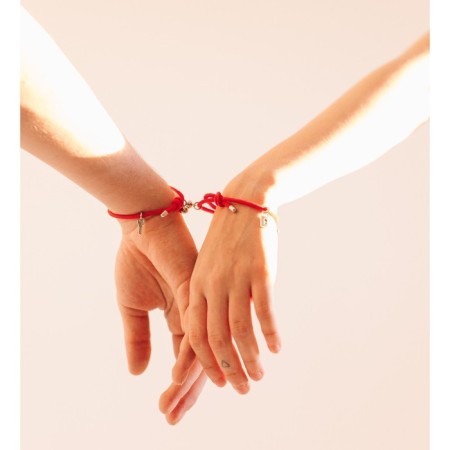 Bracelets "Demetrons" on magnets, a lock with a key, the color is red, 7 cm-5