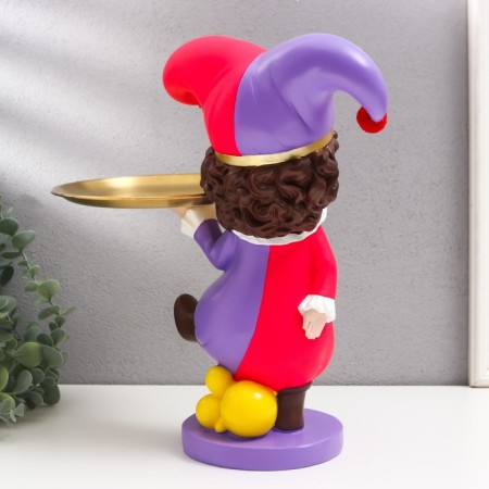 Souvenir Polystone, metal stand "Harlequin with tray" Lilac-raspberry 17x29x30.5 cm-2