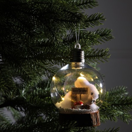 Fir -tree ball "Hare", batteries, 1 LED, glow warm white