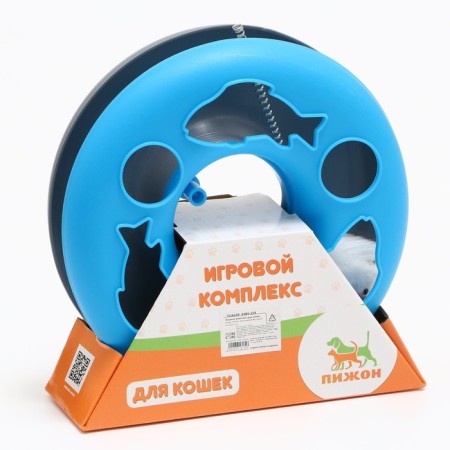 Cat toy "Mysterious Circle - Fish", Mouse on the spring and ball, 23 x 7 cm, blue/gray 79161-6