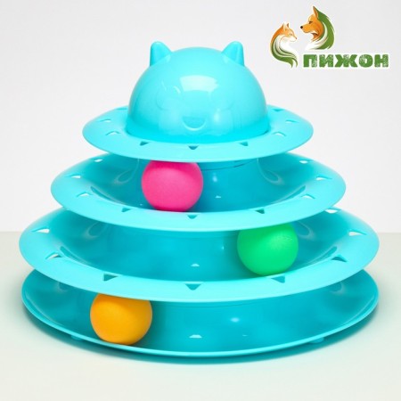 Game complex "Piggon" for cats with 3 balls, 24.5 x 24.5 x 13 cm, blue