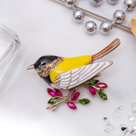 Brooch "Bird Sinichka", colored yellow in gold-4