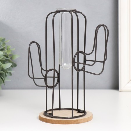 Decor metal, glass, tree "Cactus" on the stand is black 20x12x22.5 cm-2