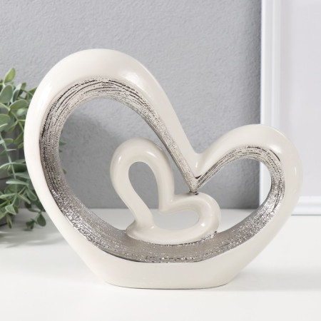 Souvenir Ceramics "heart in heart" silver-white 18x21x6 cm-3