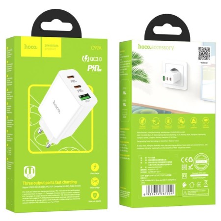 Network charger Hoco C99a, 2 Type-C, 1 USB, 20 W, 3 A, PD + Qc, white-5