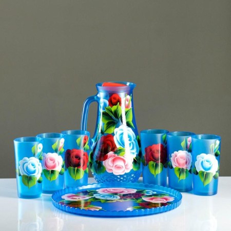 Set for juice with a tray "Zhostovo" Art painting, 6 glasses 1250/200 ml