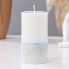Candle with concrete, 5x10 cm, white-blue