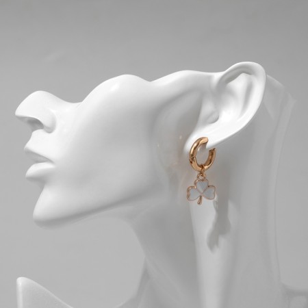 Earrings with the removable element "Transformer" Clover-heart, white-beige color in gold-4