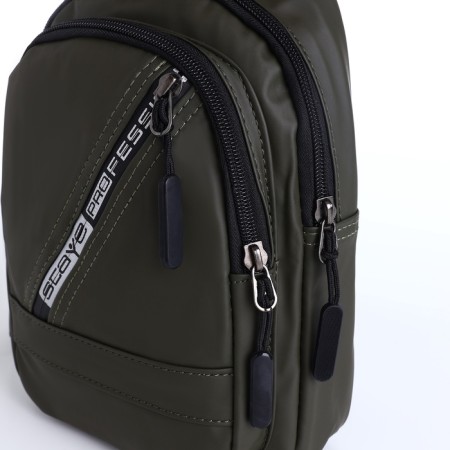 Male sling bag from textiles, headphones, green color-3