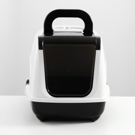 Domik toilet for cats closed with a door 50*38*37 cm, black and white-1