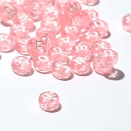Acrylic bead "English letters" mix, 7 × 4 mm, set 10 g, transparent pink color-1
