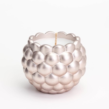 Candle "Shar" in the candlestick with convex spherical faces of gypsum, 8x7 cm, champagne-1