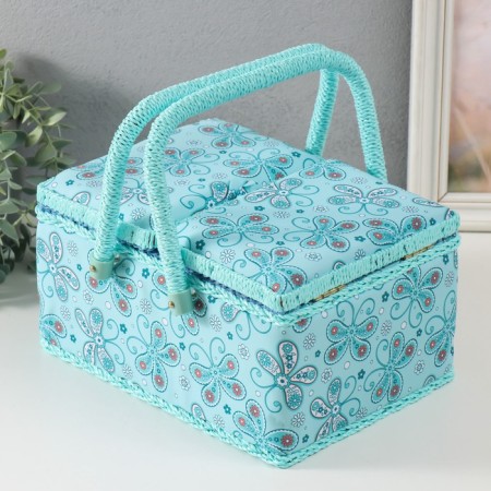 Casket for needlework "Butterflies and flowers on blue" 19x26x14.5 cm-7