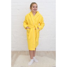 A dressing gown for a girl, height 152 cm, lemon, waffle