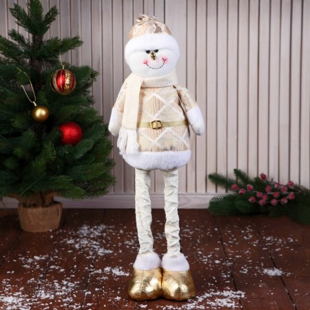 Soft toy "Snowman in a costume with rhombics, long legs" stands, 14 cm, gold