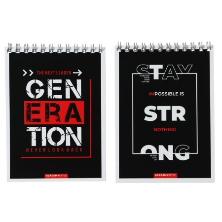 Notepad A6 60 sheets in the cage on the crest "red and black", cover coated cardboard, selective UV-lak, block 65 g/m2, mix
