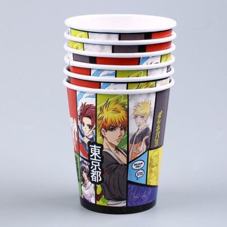 A set of paper dishes is a disposable anime ”: 6 plates, 1 garland, 6 glasses-6