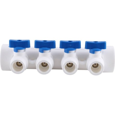 Kalde collector, polypropylene, air vent, shut -off crane, 4 outputs, blue handles-1