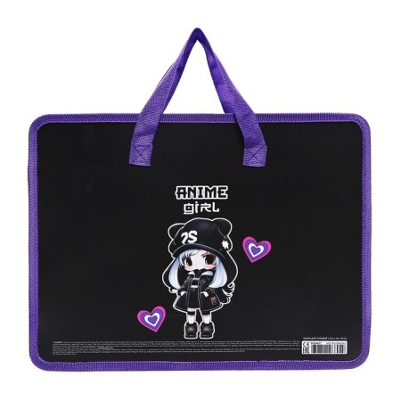 Folder with A4 handles, 335 x 260 x 100 mm, plastic, pens-textiles, Devente Anime Girl-2