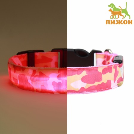 Collar with Militari's backlight 3 glow modes size M, Osh 32-50 x 2.5 cm pink