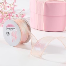 Kapron “wave” ribbon, with rainbow overflow, 38 mm, 9.1 ± 0.5 m, beige color