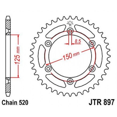 The rear star, driven JTR897 steel, chain 520, 40 teeth