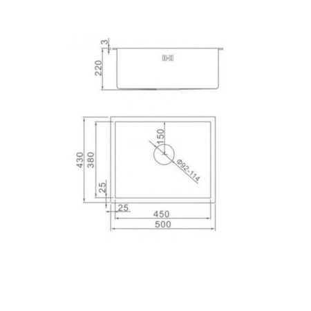Kitchen sink Aflorn Af95043, Sredal, S = 3.0 and 0.8 mm, 50x43x20 cm, siphon, satin-8