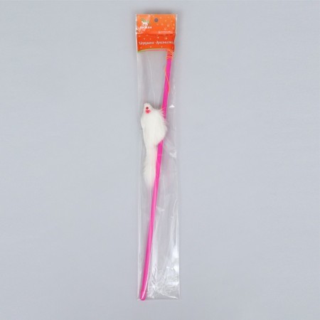 Domesticon-pound with a white mouse made of natural fur, 46 cm-2