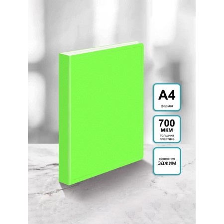 Folder with A4 clamp, 700 μm, root 27 mm, calligrata duble neon, inner pocket, up to 180 sheets, light green neon-2
