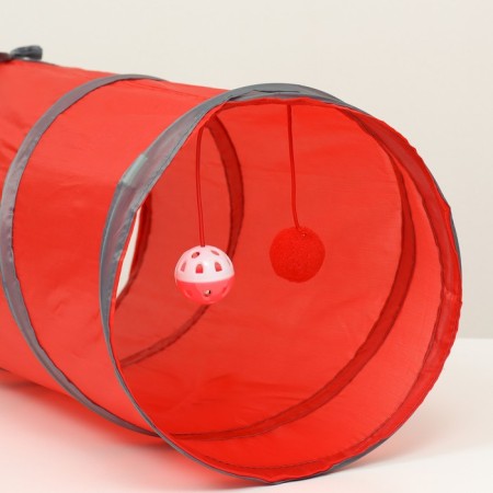 Tunnel for cats with a toy, 50 x 25 cm, red-1