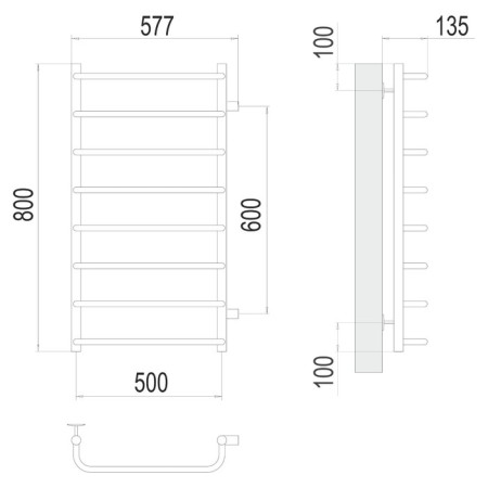 Water towel Terminus "Standard" P8, 500x800 mm, lateral connection, chromium-2