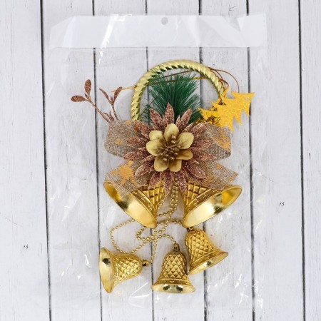 Decoration New Year's "Bells on a ring with a flower and a bow" 12x30 cm, gold-1